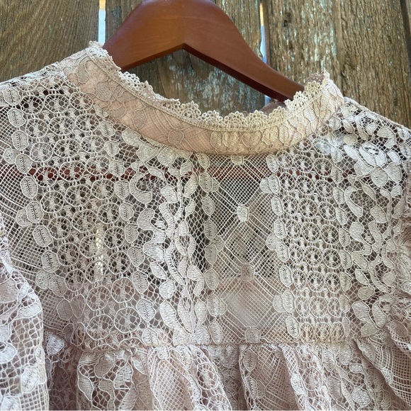 ESLEY Women’s Dusty Pink Lacy High Neck Ruffle Sleeve Size Small - Picture 5 of 7